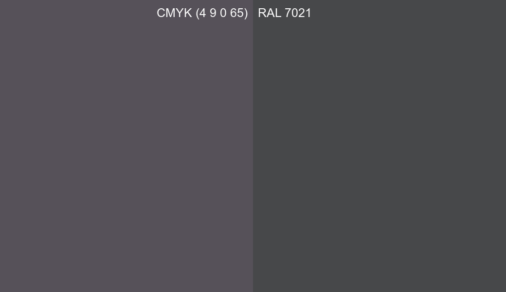CMYK Color CMYK (4 9 0 65) vs RAL 7021 side by side comparison CMYK Color CMYK (4 9 0 65) vs RAL 7021 side by side comparison