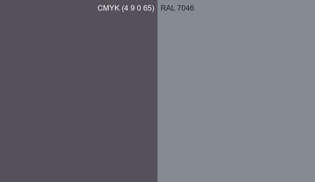 CMYK Color CMYK (4 9 0 65) vs RAL 7046 side by side comparison CMYK Color CMYK (4 9 0 65) vs RAL 7046 side by side comparison