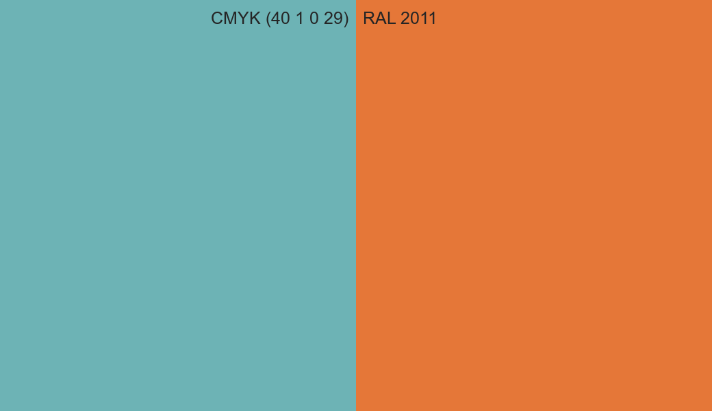 CMYK Color CMYK (40 1 0 29) vs RAL 2011 side by side comparison CMYK Color CMYK (40 1 0 29) vs RAL 2011 side by side comparison