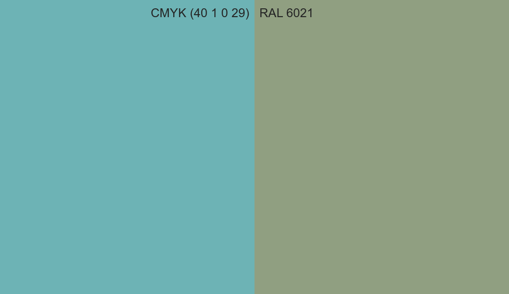 CMYK Color CMYK (40 1 0 29) vs RAL 6021 side by side comparison CMYK Color CMYK (40 1 0 29) vs RAL 6021 side by side comparison