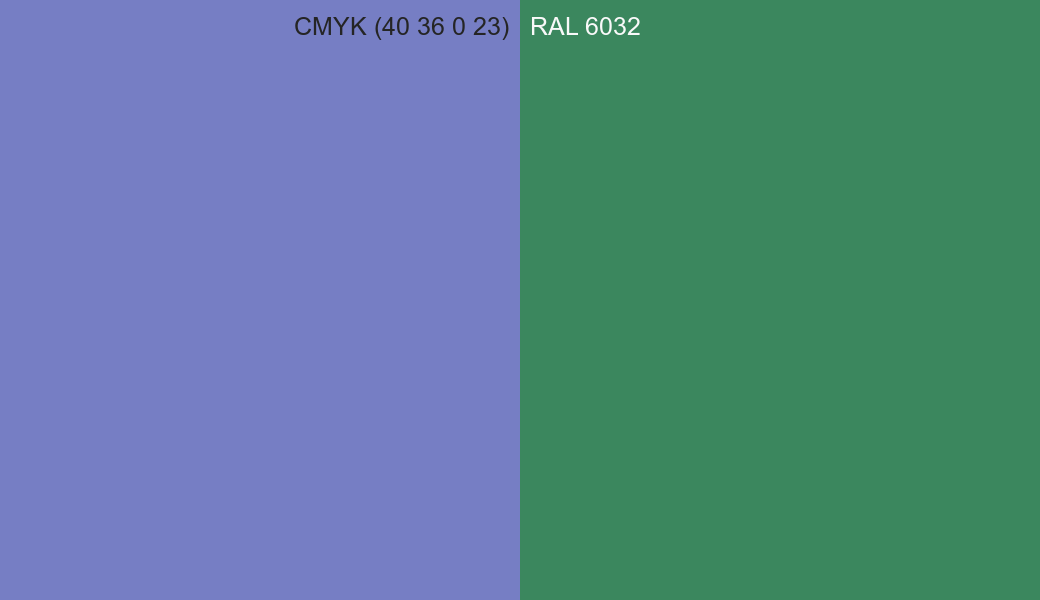 CMYK Color CMYK (40 36 0 23) vs RAL 6032 side by side comparison CMYK Color CMYK (40 36 0 23) vs RAL 6032 side by side comparison