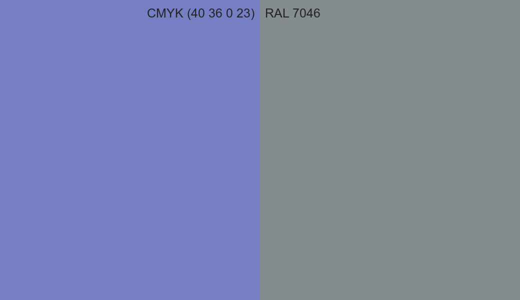 CMYK Color CMYK (40 36 0 23) vs RAL 7046 side by side comparison CMYK Color CMYK (40 36 0 23) vs RAL 7046 side by side comparison