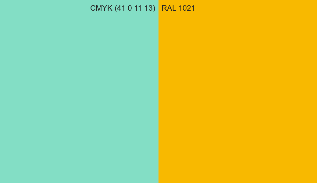 CMYK Color CMYK (41 0 11 13) vs RAL 1021 side by side comparison CMYK Color CMYK (41 0 11 13) vs RAL 1021 side by side comparison