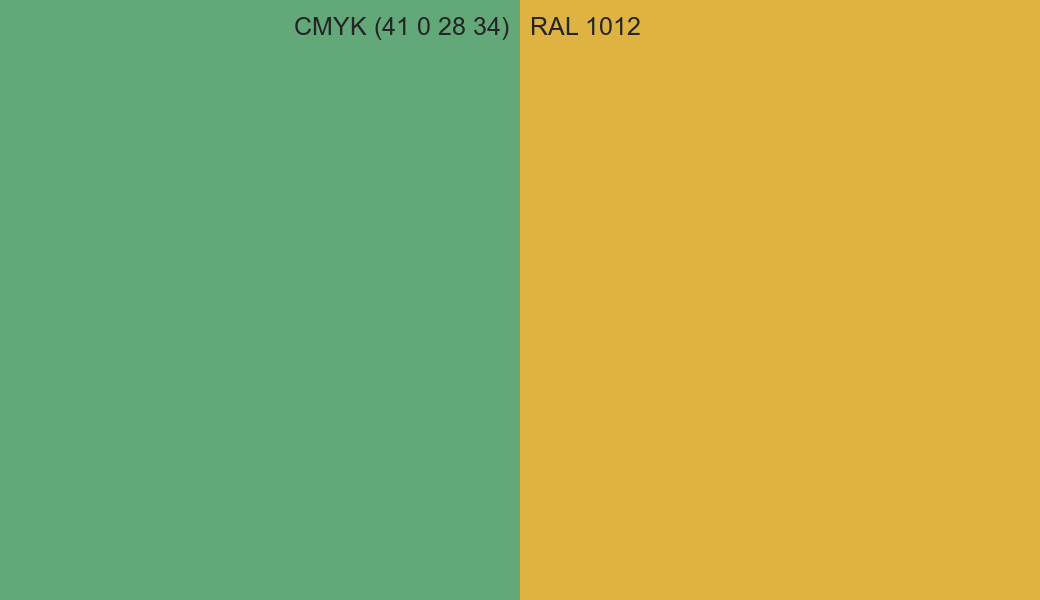CMYK Color CMYK (41 0 28 34) vs RAL 1012 side by side comparison CMYK Color CMYK (41 0 28 34) vs RAL 1012 side by side comparison