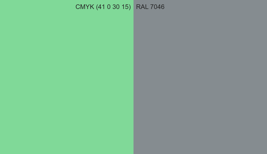 CMYK Color CMYK (41 0 30 15) vs RAL 7046 side by side comparison CMYK Color CMYK (41 0 30 15) vs RAL 7046 side by side comparison
