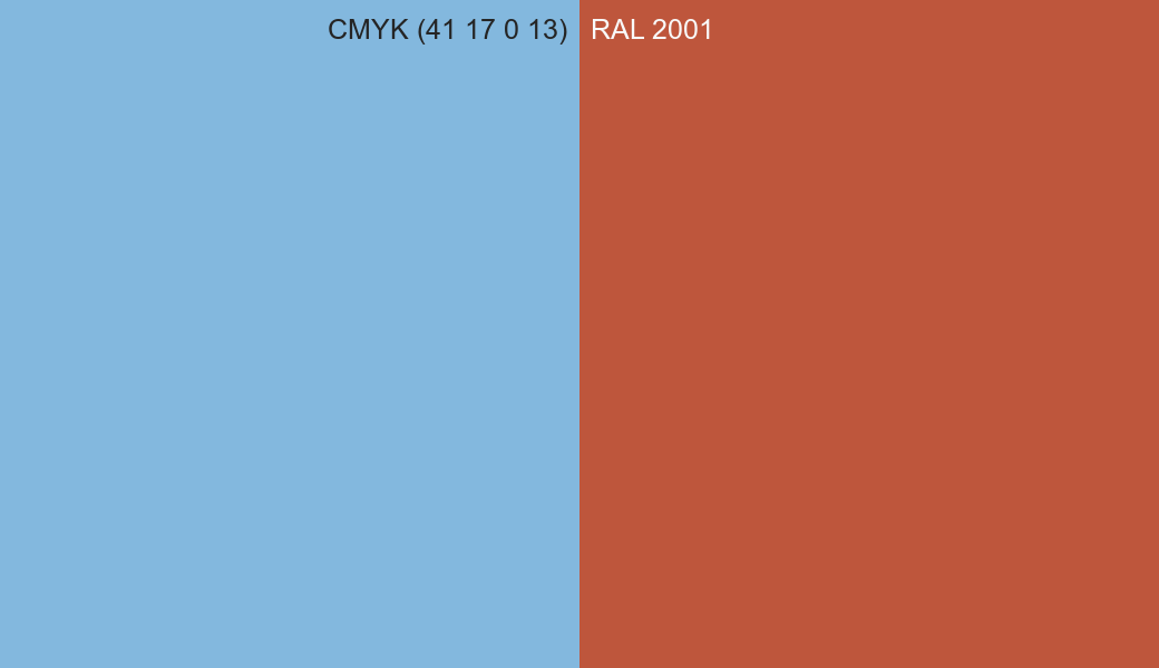 CMYK Color CMYK (41 17 0 13) vs RAL 2001 side by side comparison CMYK Color CMYK (41 17 0 13) vs RAL 2001 side by side comparison