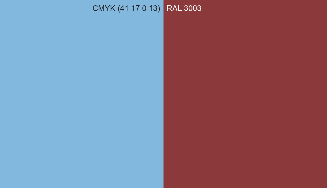 CMYK Color CMYK (41 17 0 13) vs RAL 3003 side by side comparison CMYK Color CMYK (41 17 0 13) vs RAL 3003 side by side comparison