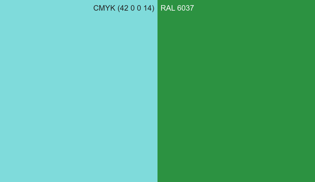CMYK Color CMYK (42 0 0 14) vs RAL 6037 side by side comparison CMYK Color CMYK (42 0 0 14) vs RAL 6037 side by side comparison