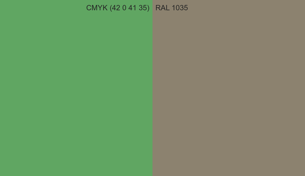 CMYK Color CMYK (42 0 41 35) vs RAL 1035 side by side comparison CMYK Color CMYK (42 0 41 35) vs RAL 1035 side by side comparison
