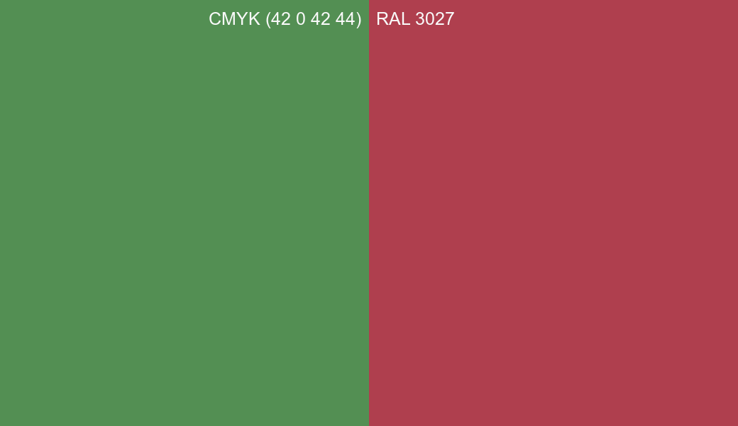 CMYK Color CMYK (42 0 42 44) vs RAL 3027 side by side comparison CMYK Color CMYK (42 0 42 44) vs RAL 3027 side by side comparison