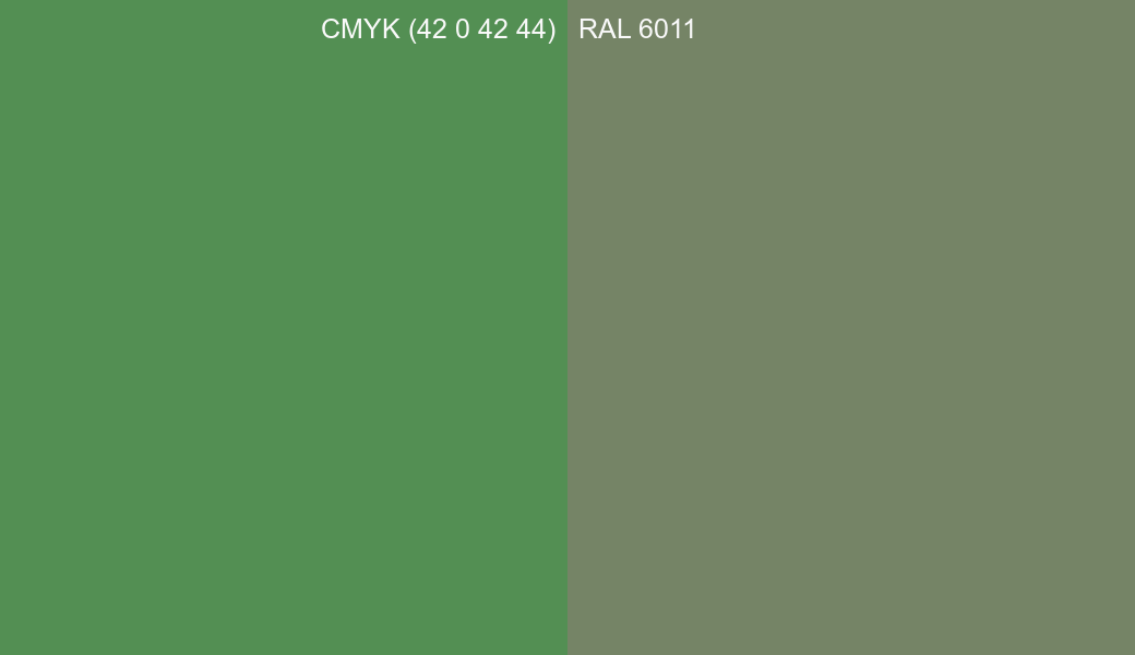 CMYK Color CMYK (42 0 42 44) vs RAL 6011 side by side comparison CMYK Color CMYK (42 0 42 44) vs RAL 6011 side by side comparison