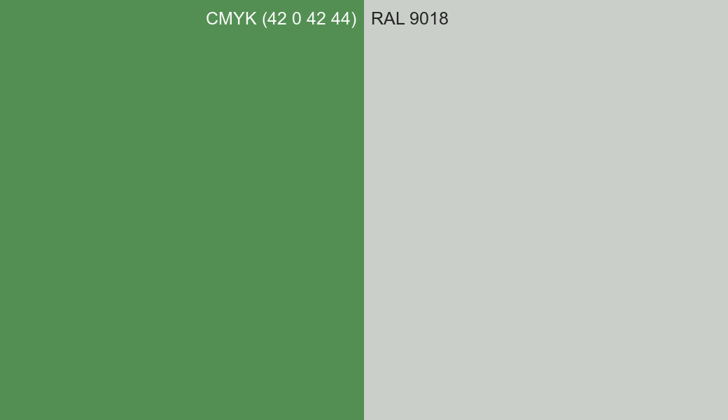 CMYK Color CMYK (42 0 42 44) vs RAL 9018 side by side comparison CMYK Color CMYK (42 0 42 44) vs RAL 9018 side by side comparison
