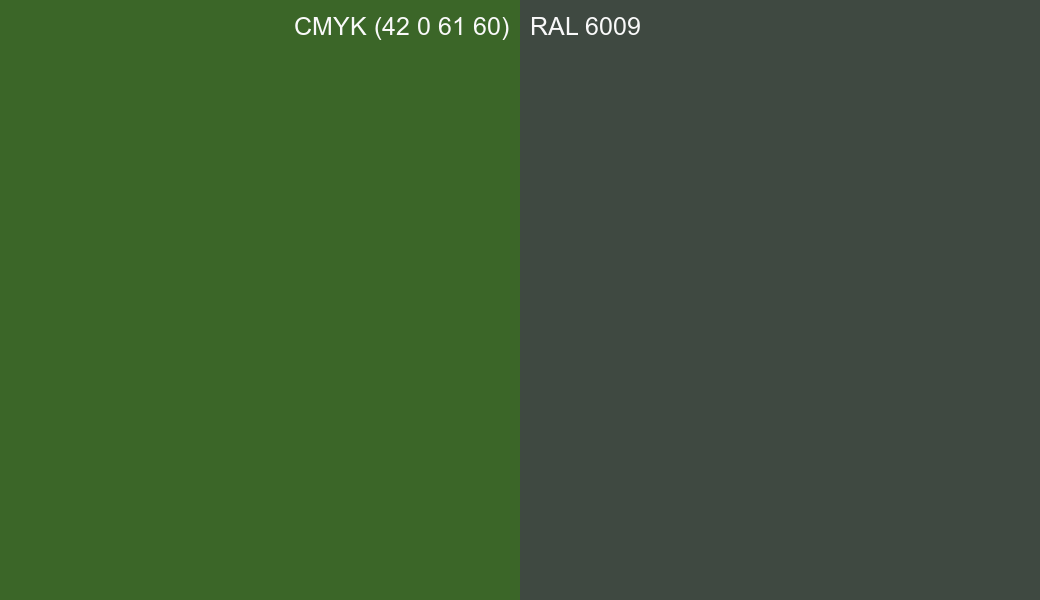 CMYK Color CMYK (42 0 61 60) vs RAL 6009 side by side comparison CMYK Color CMYK (42 0 61 60) vs RAL 6009 side by side comparison