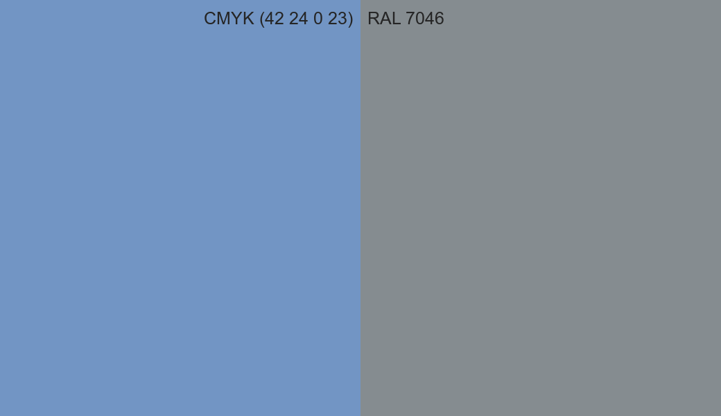 CMYK Color CMYK (42 24 0 23) vs RAL 7046 side by side comparison CMYK Color CMYK (42 24 0 23) vs RAL 7046 side by side comparison