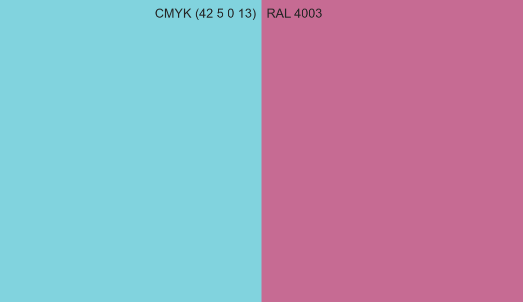 CMYK Color CMYK (42 5 0 13) vs RAL 4003 side by side comparison CMYK Color CMYK (42 5 0 13) vs RAL 4003 side by side comparison