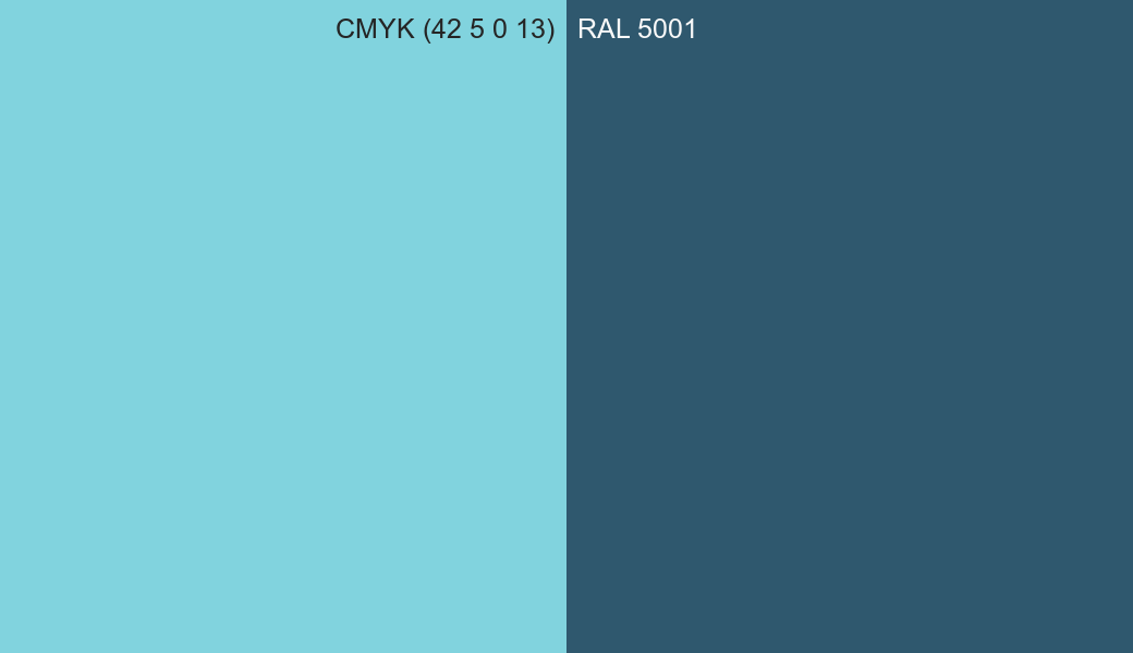 CMYK Color CMYK (42 5 0 13) vs RAL 5001 side by side comparison CMYK Color CMYK (42 5 0 13) vs RAL 5001 side by side comparison