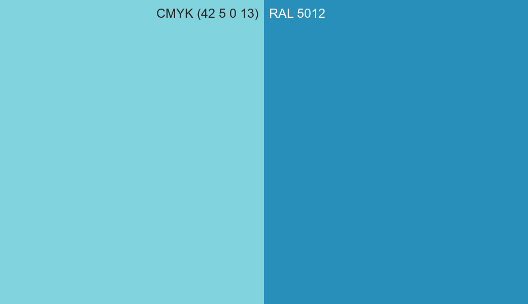CMYK Color CMYK (42 5 0 13) vs RAL 5012 side by side comparison CMYK Color CMYK (42 5 0 13) vs RAL 5012 side by side comparison