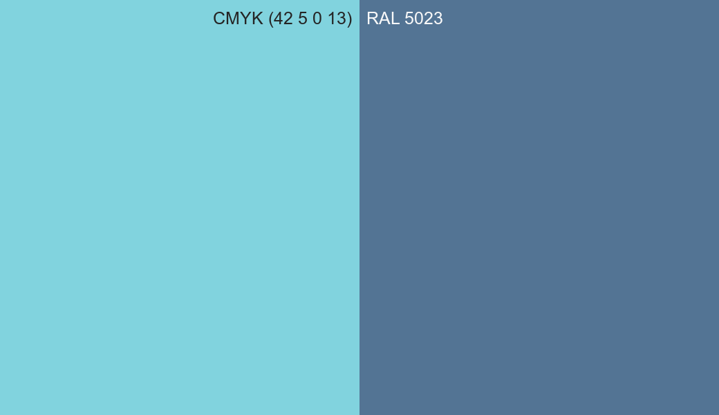 CMYK Color CMYK (42 5 0 13) vs RAL 5023 side by side comparison CMYK Color CMYK (42 5 0 13) vs RAL 5023 side by side comparison