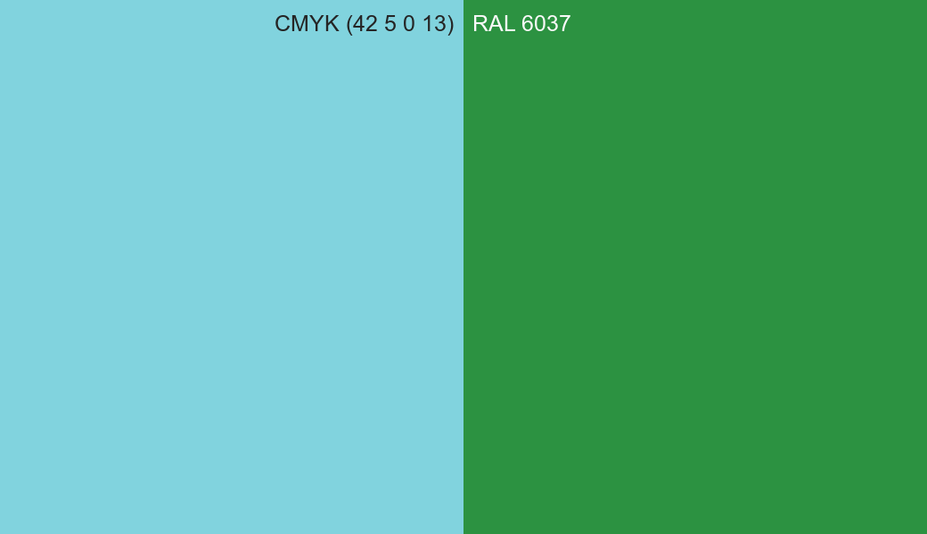 CMYK Color CMYK (42 5 0 13) vs RAL 6037 side by side comparison CMYK Color CMYK (42 5 0 13) vs RAL 6037 side by side comparison
