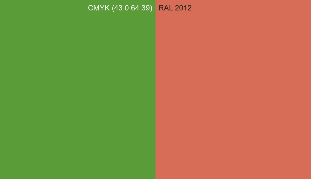 CMYK Color CMYK (43 0 64 39) vs RAL 2012 side by side comparison CMYK Color CMYK (43 0 64 39) vs RAL 2012 side by side comparison