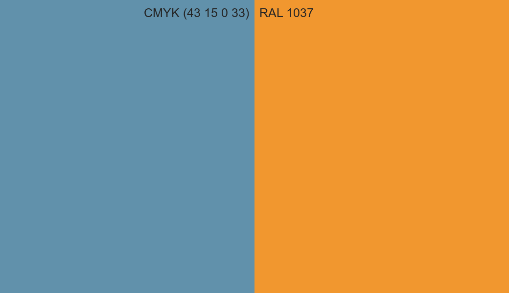 CMYK Color CMYK (43 15 0 33) vs RAL 1037 side by side comparison CMYK Color CMYK (43 15 0 33) vs RAL 1037 side by side comparison