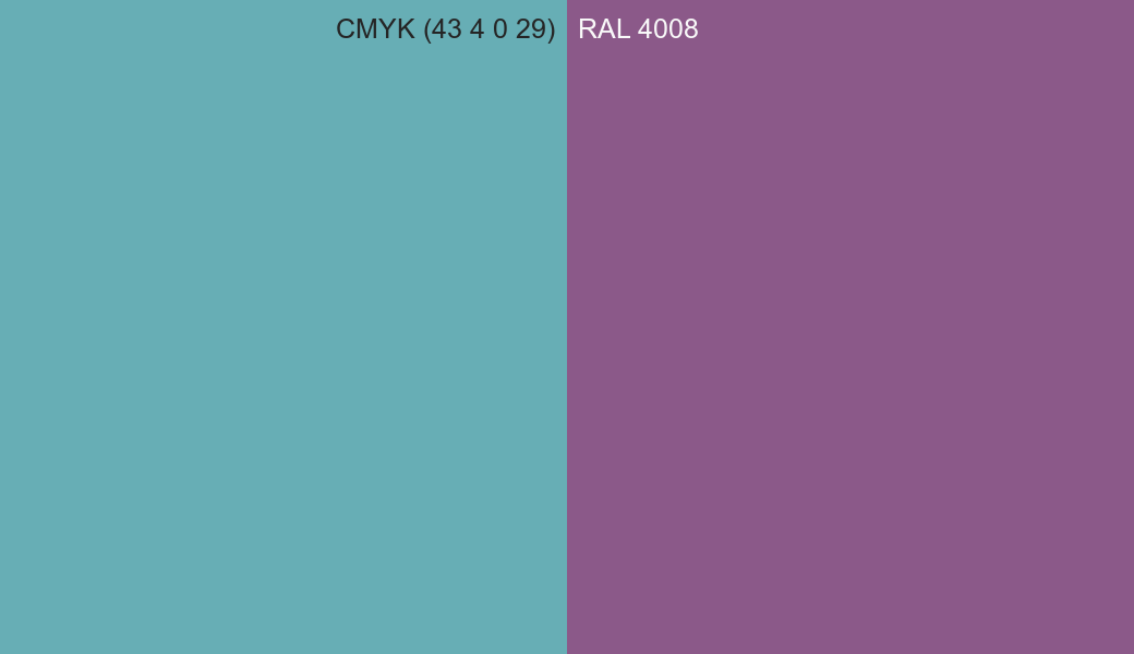 CMYK Color CMYK (43 4 0 29) vs RAL 4008 side by side comparison CMYK Color CMYK (43 4 0 29) vs RAL 4008 side by side comparison