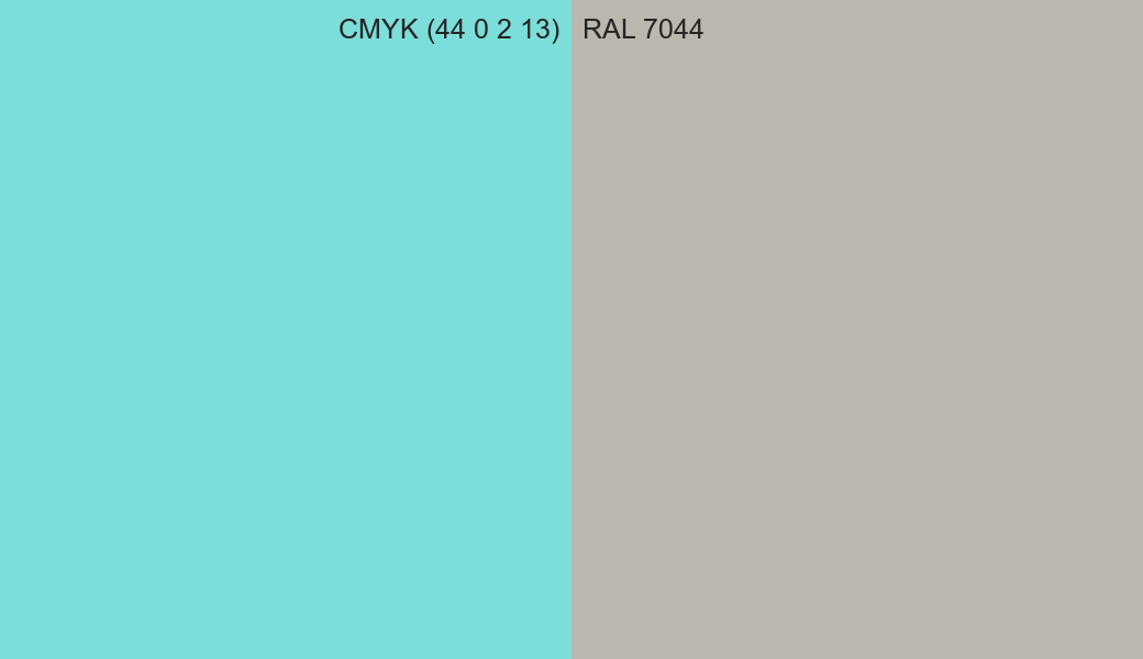 CMYK Color CMYK (44 0 2 13) vs RAL 7044 side by side comparison CMYK Color CMYK (44 0 2 13) vs RAL 7044 side by side comparison