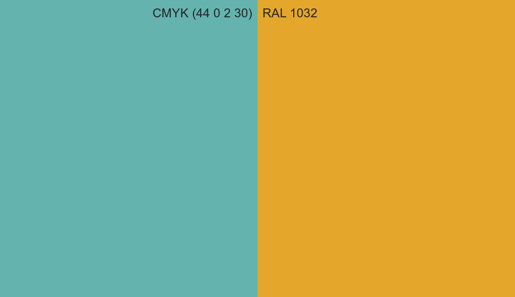 CMYK Color CMYK (44 0 2 30) vs RAL 1032 side by side comparison CMYK Color CMYK (44 0 2 30) vs RAL 1032 side by side comparison