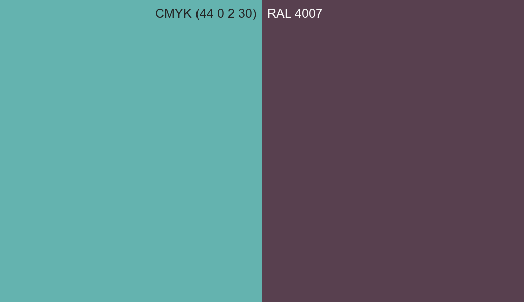 CMYK Color CMYK (44 0 2 30) vs RAL 4007 side by side comparison CMYK Color CMYK (44 0 2 30) vs RAL 4007 side by side comparison