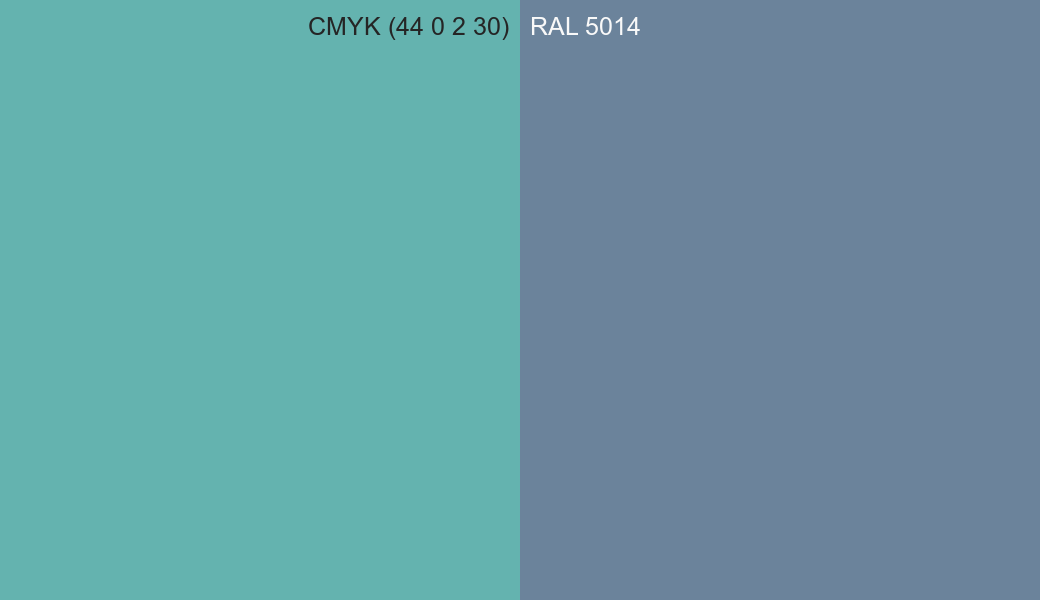 CMYK Color CMYK (44 0 2 30) vs RAL 5014 side by side comparison CMYK Color CMYK (44 0 2 30) vs RAL 5014 side by side comparison