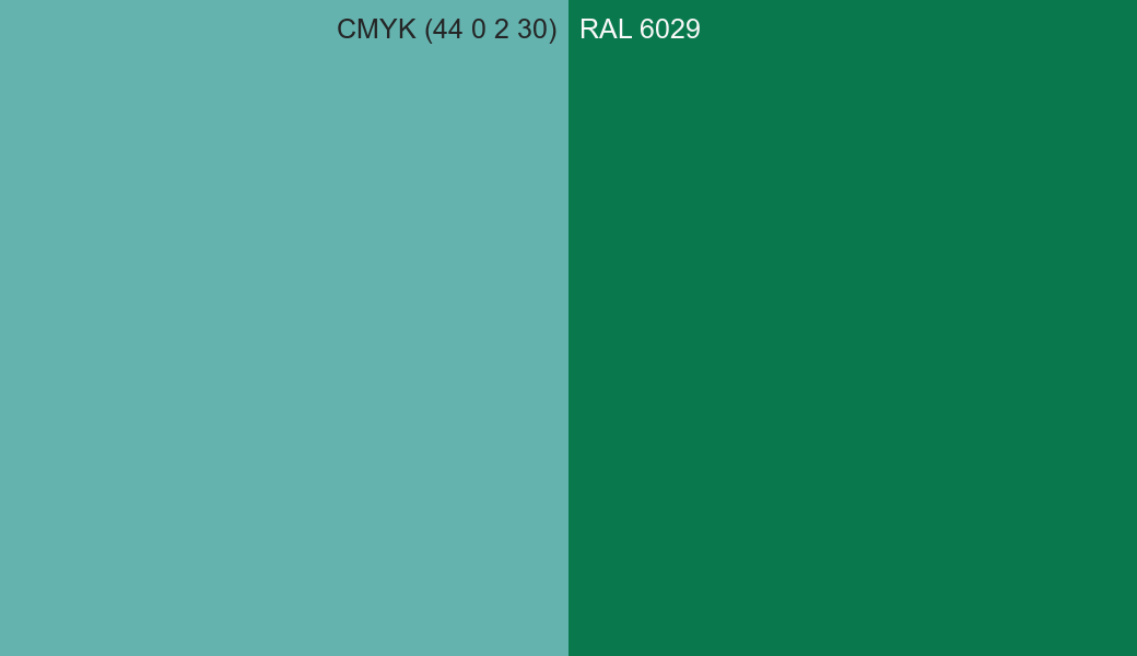 CMYK Color CMYK (44 0 2 30) vs RAL 6029 side by side comparison CMYK Color CMYK (44 0 2 30) vs RAL 6029 side by side comparison