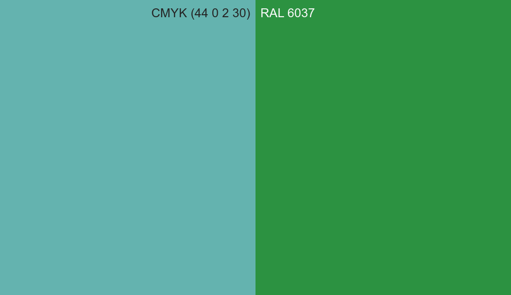 CMYK Color CMYK (44 0 2 30) vs RAL 6037 side by side comparison CMYK Color CMYK (44 0 2 30) vs RAL 6037 side by side comparison