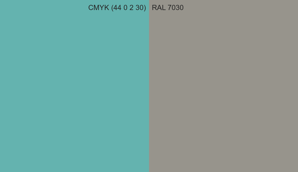 CMYK Color CMYK (44 0 2 30) vs RAL 7030 side by side comparison CMYK Color CMYK (44 0 2 30) vs RAL 7030 side by side comparison
