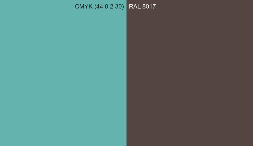 CMYK Color CMYK (44 0 2 30) vs RAL 8017 side by side comparison CMYK Color CMYK (44 0 2 30) vs RAL 8017 side by side comparison