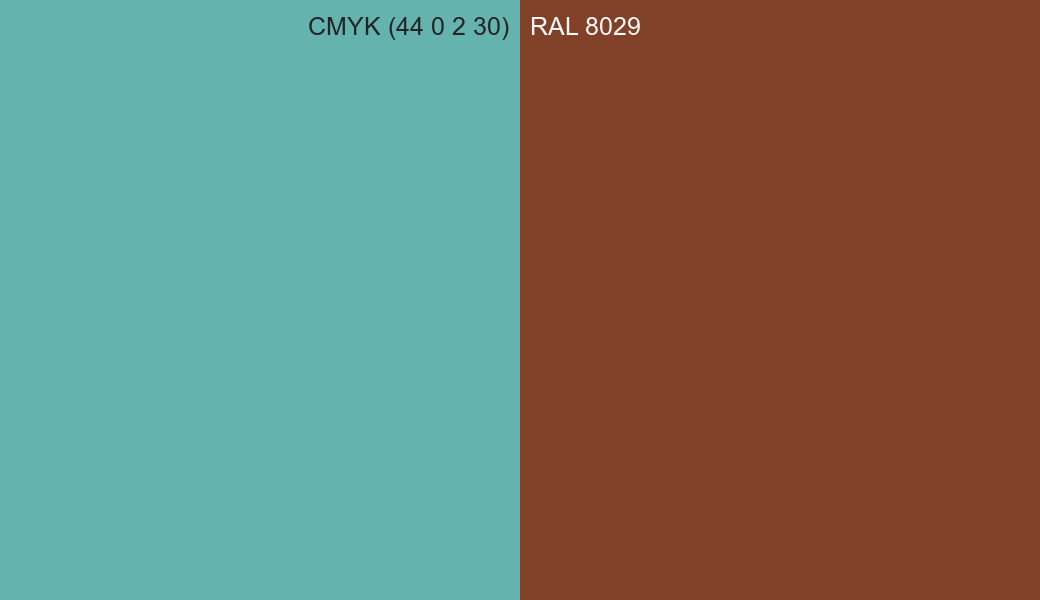 CMYK Color CMYK (44 0 2 30) vs RAL 8029 side by side comparison CMYK Color CMYK (44 0 2 30) vs RAL 8029 side by side comparison