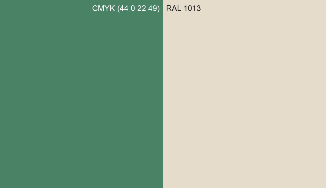 CMYK Color CMYK (44 0 22 49) vs RAL 1013 side by side comparison CMYK Color CMYK (44 0 22 49) vs RAL 1013 side by side comparison