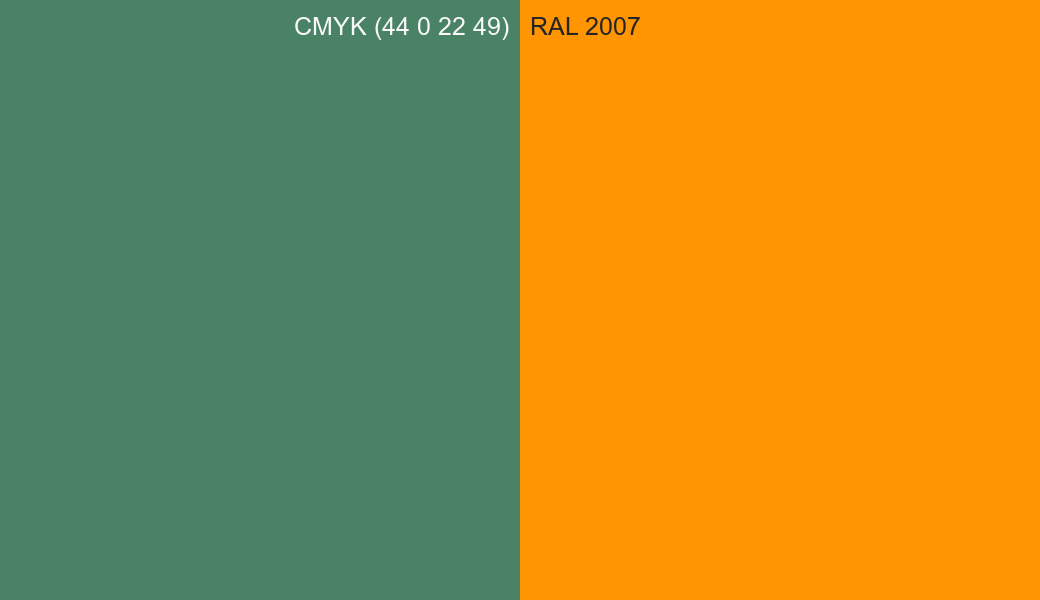 CMYK Color CMYK (44 0 22 49) vs RAL 2007 side by side comparison CMYK Color CMYK (44 0 22 49) vs RAL 2007 side by side comparison