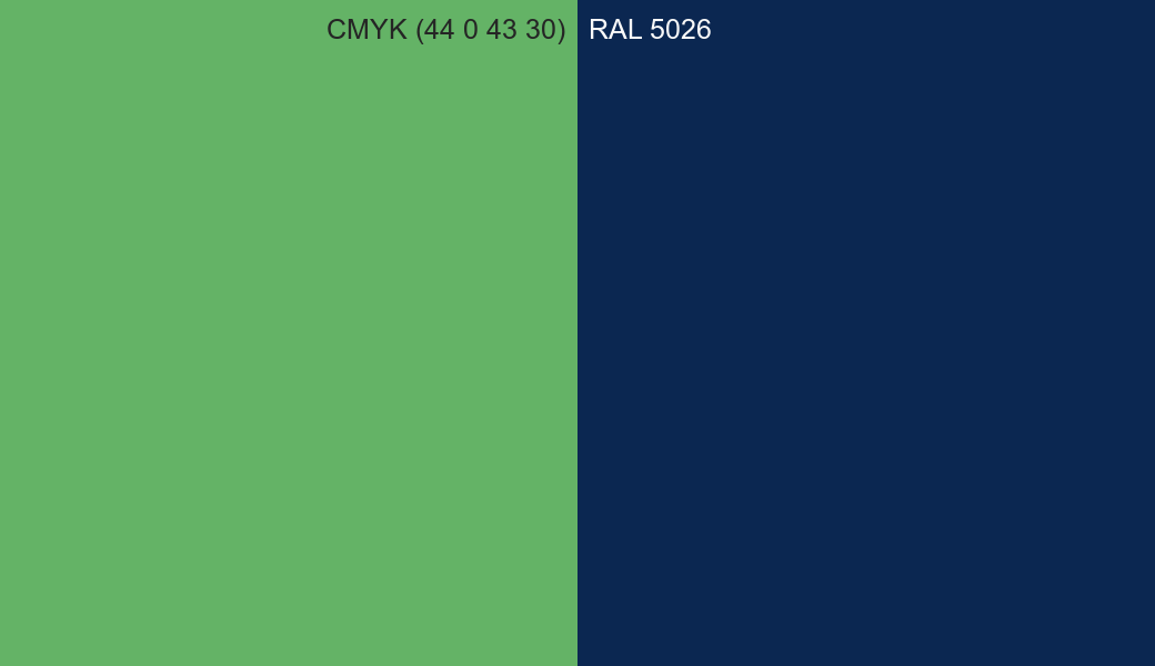 CMYK Color CMYK (44 0 43 30) vs RAL 5026 side by side comparison CMYK Color CMYK (44 0 43 30) vs RAL 5026 side by side comparison