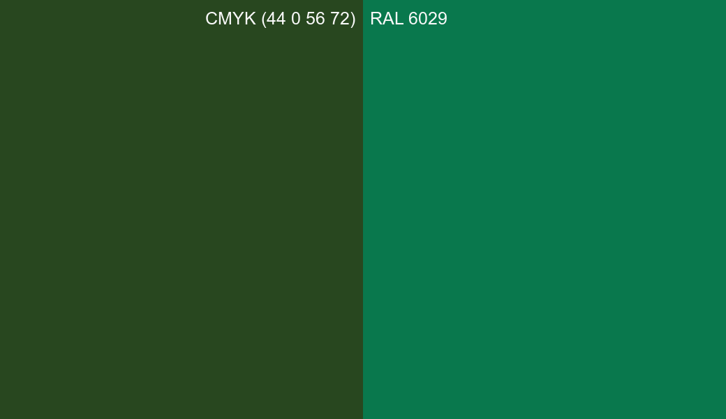 CMYK Color CMYK (44 0 56 72) vs RAL 6029 side by side comparison CMYK Color CMYK (44 0 56 72) vs RAL 6029 side by side comparison