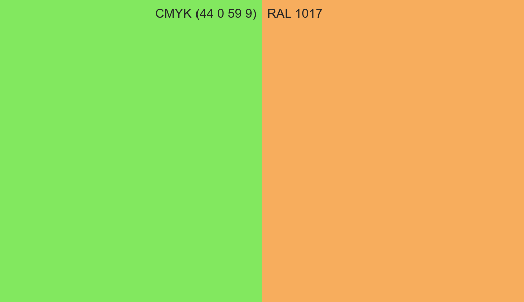 CMYK Color CMYK (44 0 59 9) vs RAL 1017 side by side comparison CMYK Color CMYK (44 0 59 9) vs RAL 1017 side by side comparison