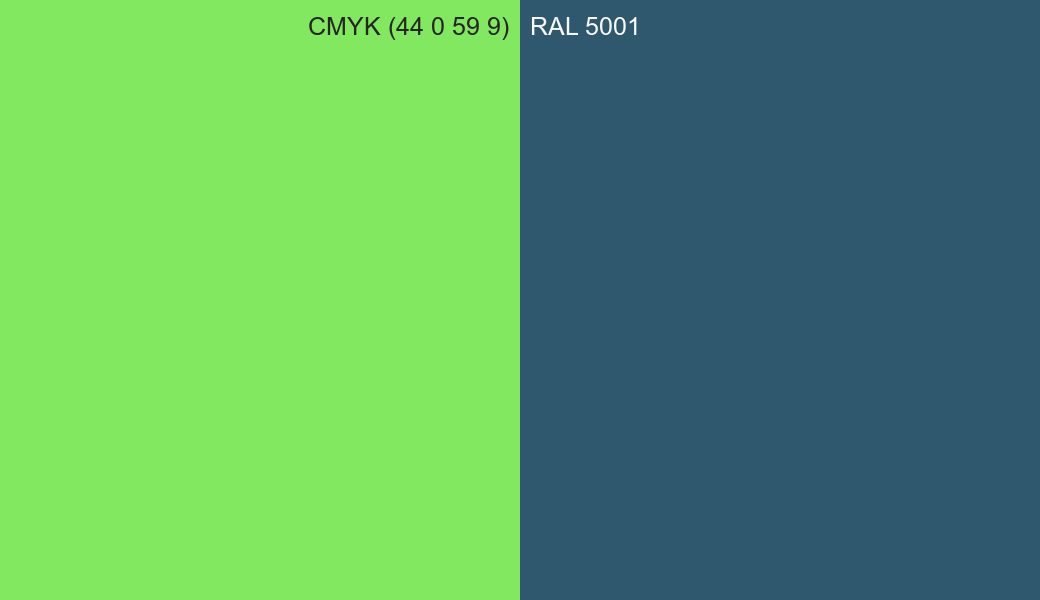 CMYK Color CMYK (44 0 59 9) vs RAL 5001 side by side comparison CMYK Color CMYK (44 0 59 9) vs RAL 5001 side by side comparison