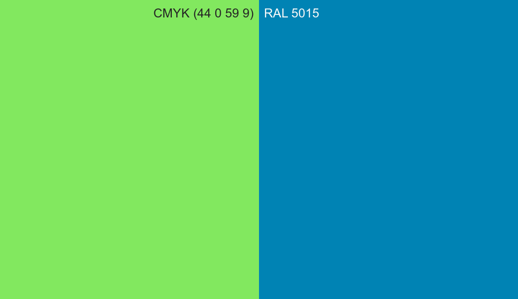 CMYK Color CMYK (44 0 59 9) vs RAL 5015 side by side comparison CMYK Color CMYK (44 0 59 9) vs RAL 5015 side by side comparison