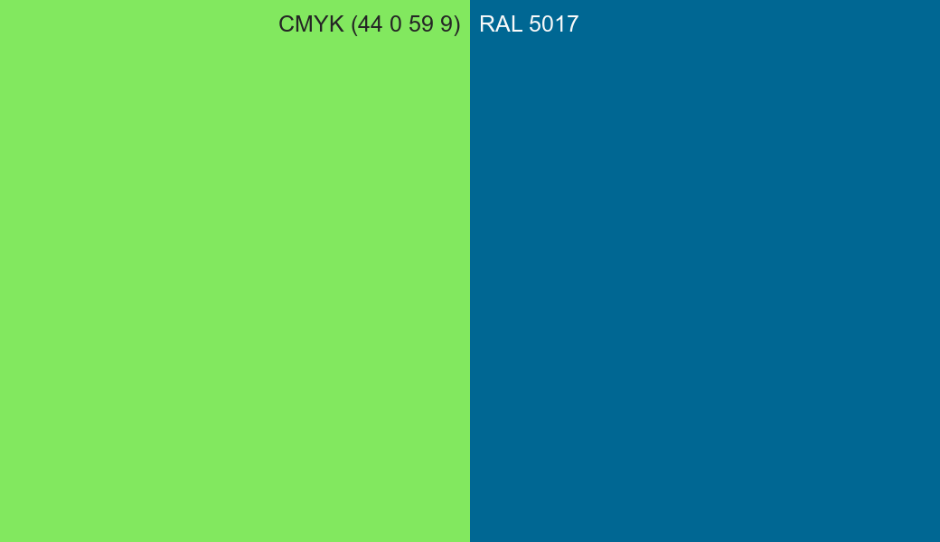 CMYK Color CMYK (44 0 59 9) vs RAL 5017 side by side comparison CMYK Color CMYK (44 0 59 9) vs RAL 5017 side by side comparison