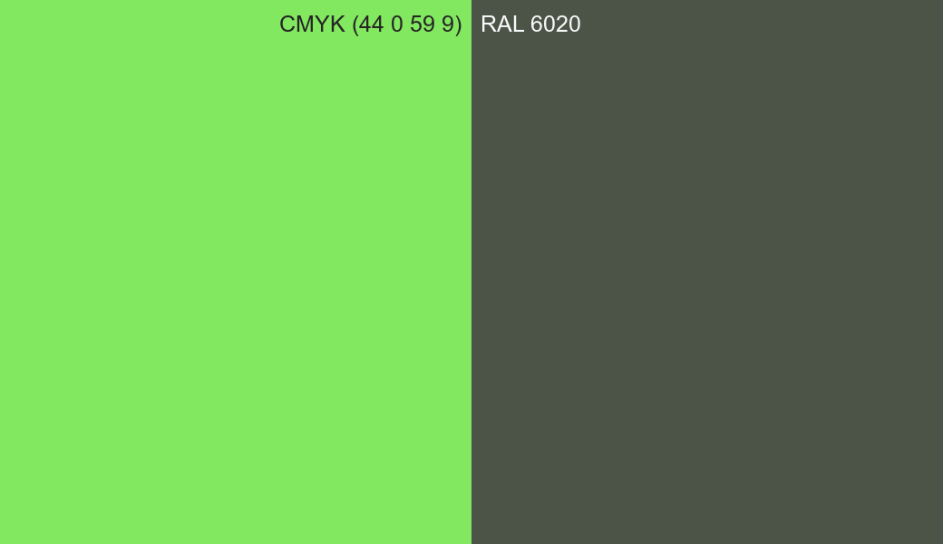 CMYK Color CMYK (44 0 59 9) vs RAL 6020 side by side comparison CMYK Color CMYK (44 0 59 9) vs RAL 6020 side by side comparison
