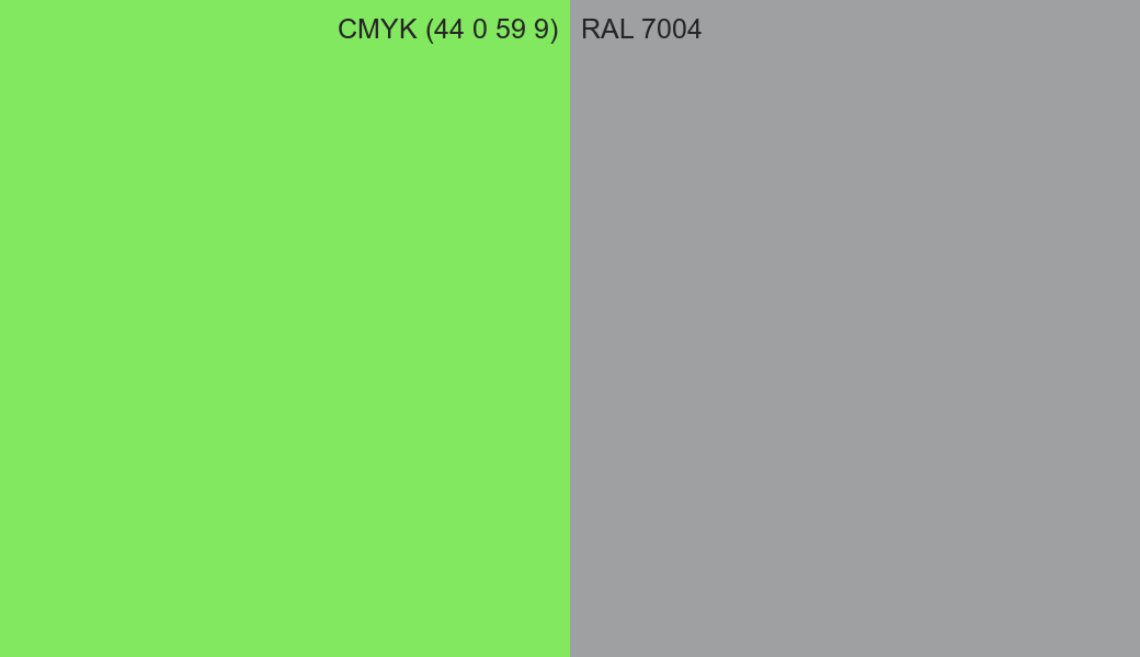 CMYK Color CMYK (44 0 59 9) vs RAL 7004 side by side comparison CMYK Color CMYK (44 0 59 9) vs RAL 7004 side by side comparison