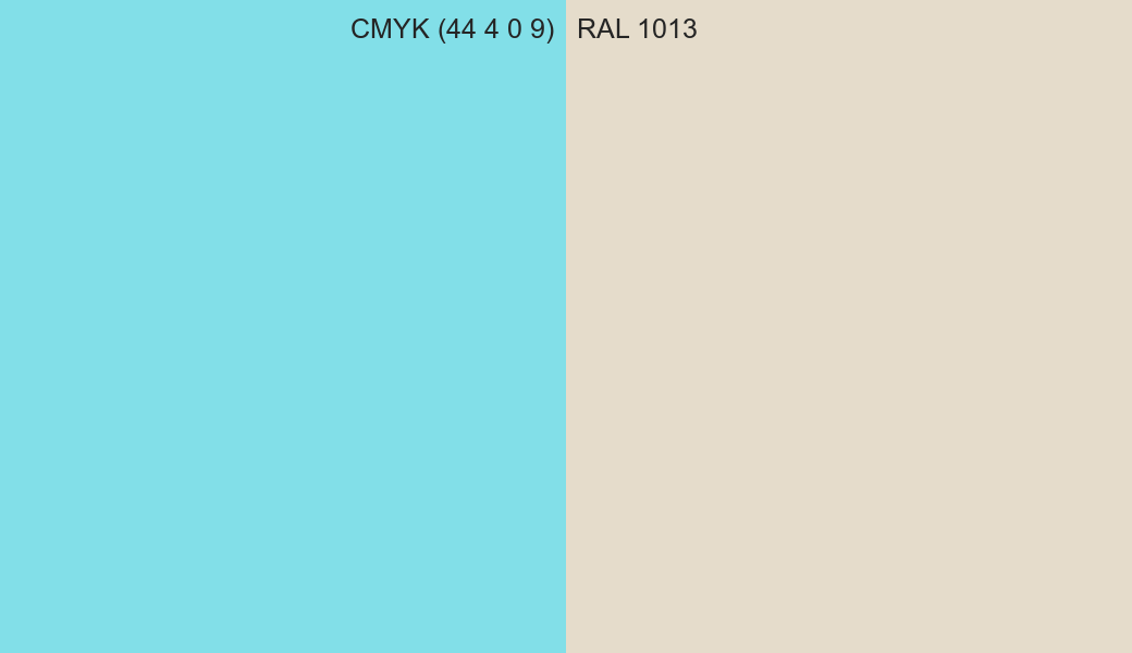 CMYK Color CMYK (44 4 0 9) vs RAL 1013 side by side comparison CMYK Color CMYK (44 4 0 9) vs RAL 1013 side by side comparison