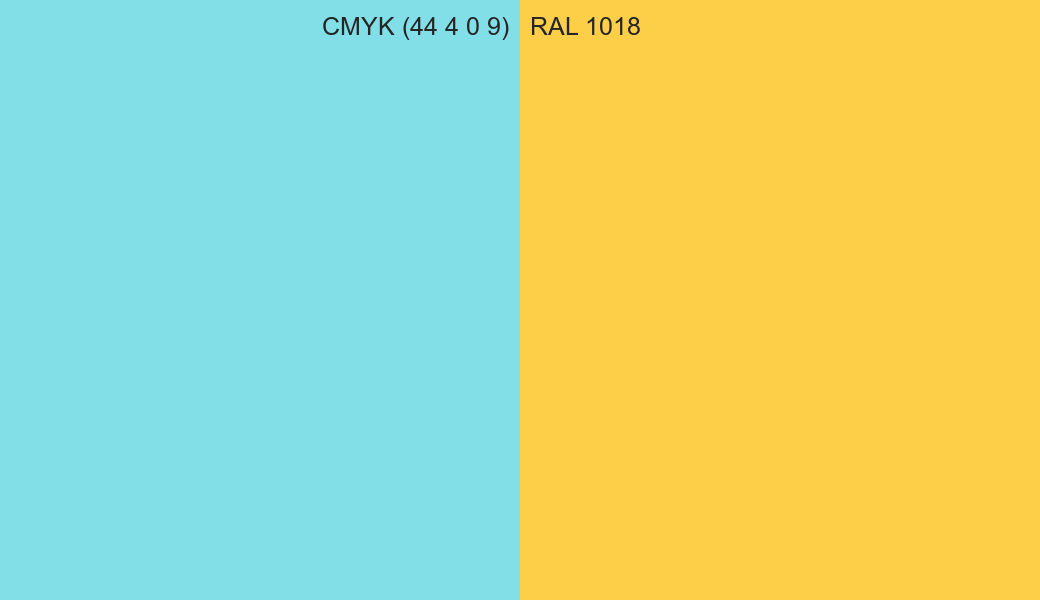 CMYK Color CMYK (44 4 0 9) vs RAL 1018 side by side comparison CMYK Color CMYK (44 4 0 9) vs RAL 1018 side by side comparison