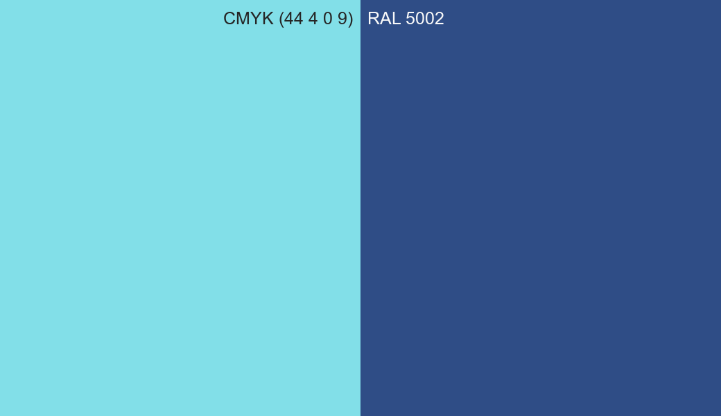 CMYK Color CMYK (44 4 0 9) vs RAL 5002 side by side comparison CMYK Color CMYK (44 4 0 9) vs RAL 5002 side by side comparison