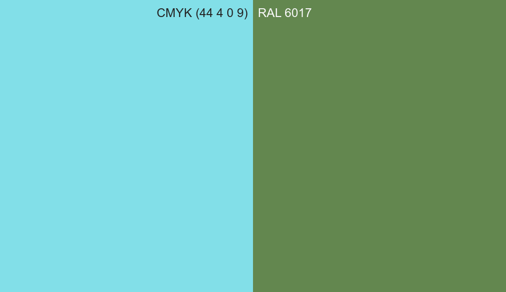 CMYK Color CMYK (44 4 0 9) vs RAL 6017 side by side comparison CMYK Color CMYK (44 4 0 9) vs RAL 6017 side by side comparison