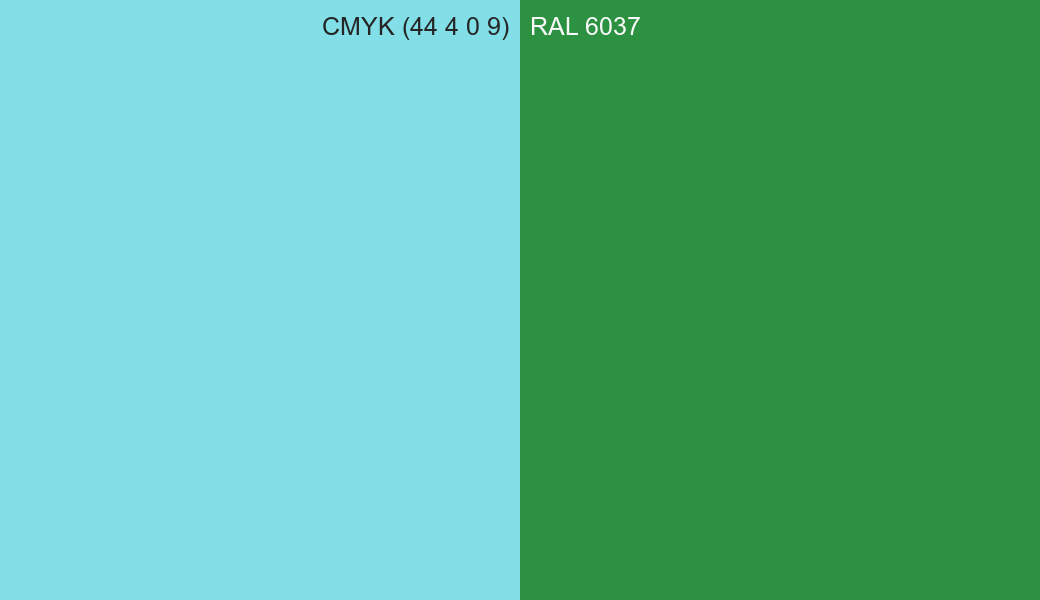 CMYK Color CMYK (44 4 0 9) vs RAL 6037 side by side comparison CMYK Color CMYK (44 4 0 9) vs RAL 6037 side by side comparison